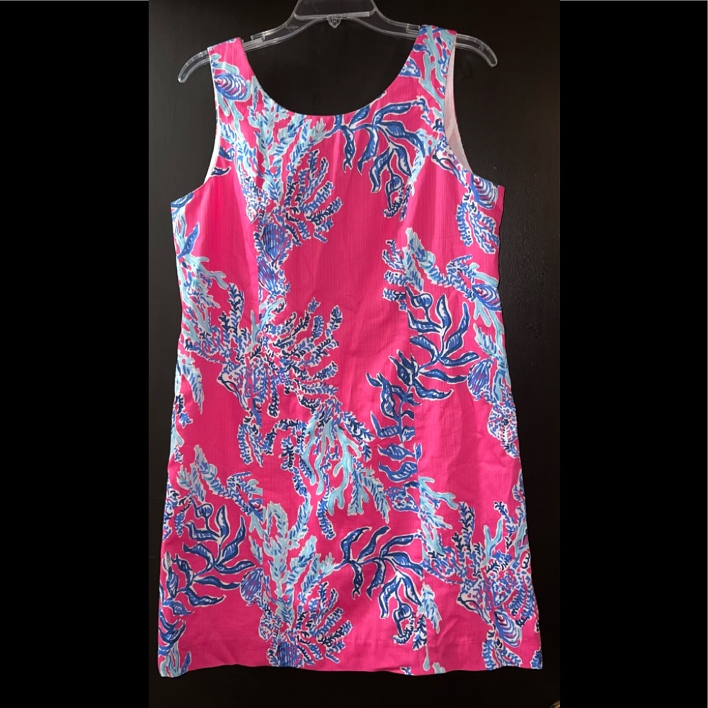 Lilly Pulitzer Size 12 Cathy Shift Dress Pink Samba Preppy Sleeveless Blue Capri
